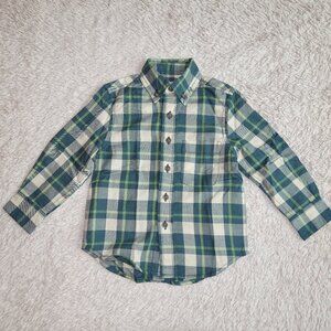 Boys Size 2/3 Class Club Green Plaid Long Sleeve Shirt 100% Cotton, Like New